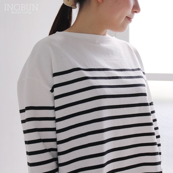 Le minor ルミノア ボーダーカットソー 薄手 9分袖 パネルボーダー 白地 ×ブラック Blanc/Noir 1119 フランス製