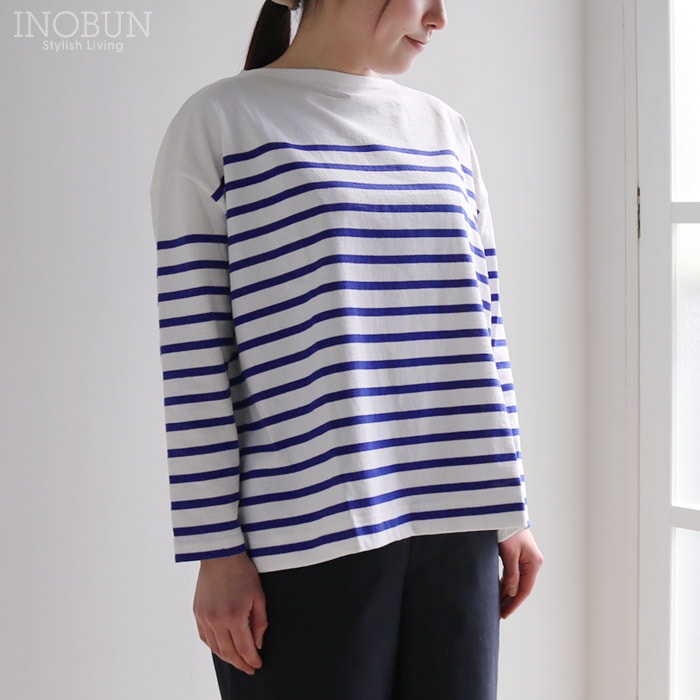 Le minor ルミノア ボーダーカットソー 薄手 9分袖 パネルボーダー 白地×ブルー Blanc/Roy 1125 フランス製