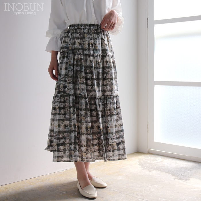 イノブン別注 Vent d'ouest リバティ ティアードスカート 38サイズ Archive Gingham アーカイブ・ギンガム LIBERTY ヴァンドウェスト