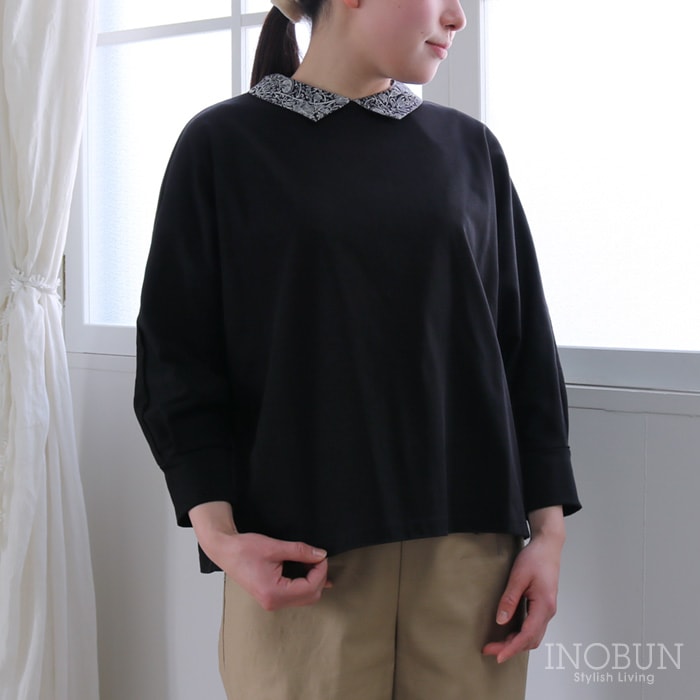 イノブン別注 Vent d'ouest リバティ襟くるみボタン THE FANCTIONAL BASIC カットソー 38サイズ Lodden Wood ブラック LIBERTY