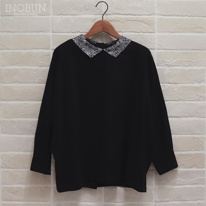 イノブン別注 Vent d'ouest リバティ襟くるみボタン THE FANCTIONAL BASIC カットソー 38サイズ Lodden Wood ブラック LIBERTY