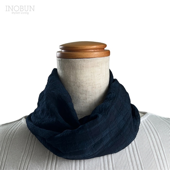 UVカット ストール ワンタッチスカーフ シアーチェック ネイビー 紫外線 冷房 対策 小さめ スカーフ メール便対応