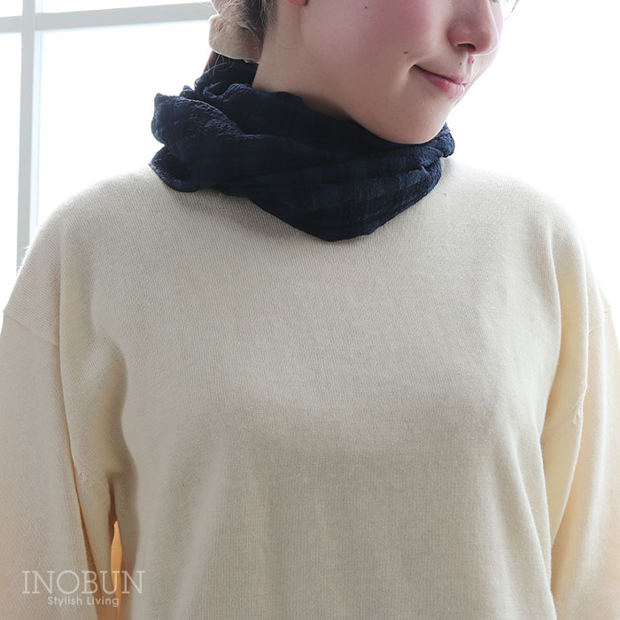 【週末限定10％OFF】UVカット ストール ワンタッチスカーフ シアーチェック ネイビー 紫外線 冷房 対策 小さめ スカーフ メール便対応
