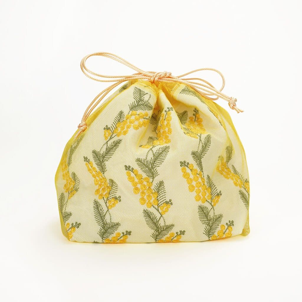 近沢レース店 巾着ポーチM イエロー  ミモザチュール小物