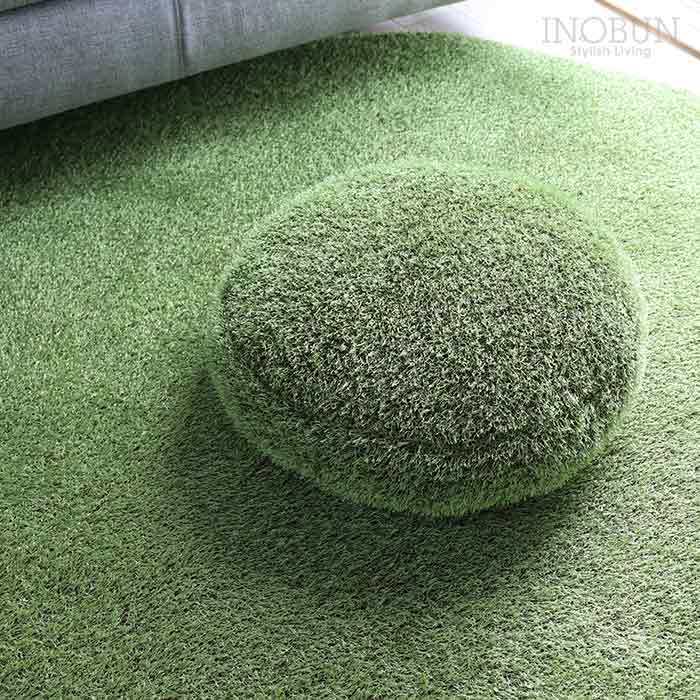 芝生風クッションS Little Green Fluffy 直径45cm クッション グリーン