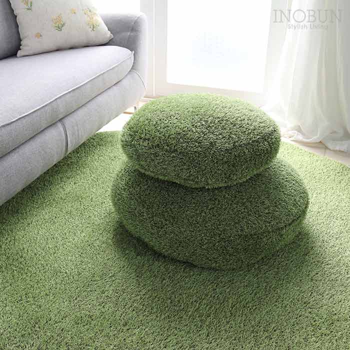 芝生風クッションS Little Green Fluffy 直径45cm クッション グリーン