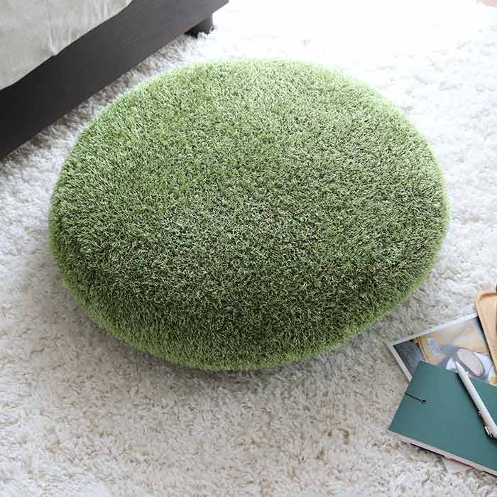芝生風クッションM Little Green Fluffy 直径60cm クッション グリーン
