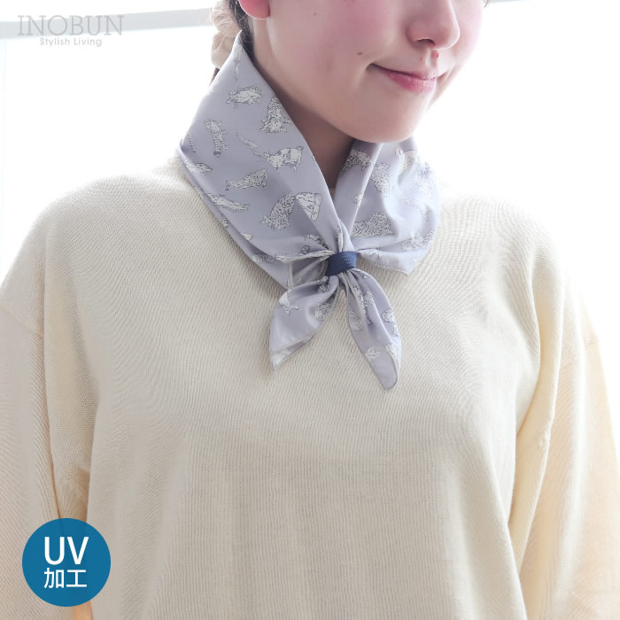 リバティ UVスカーフ ミャオウ LGY UV加工 紫外線 冷房 対策 スカーフ メール便対応 Meow セール