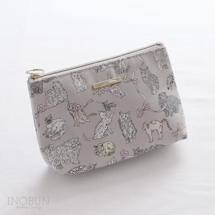 リバティ BASICポーチ フローレットロンドン コーアンドエイト GY 化粧ポーチ 底マチ 内ポケットあり Koh & Eito ねこ 猫 ギフト