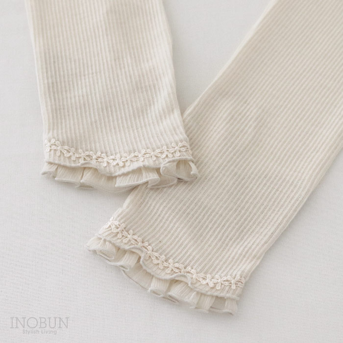 UVカット アームカバー セミロング 指先小花リブレース ホワイト 指なし 手袋 滑り止め ナチュラル