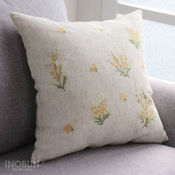 ミモザ 刺繍 クッションカバー 45 × 45cm 花柄 母の日