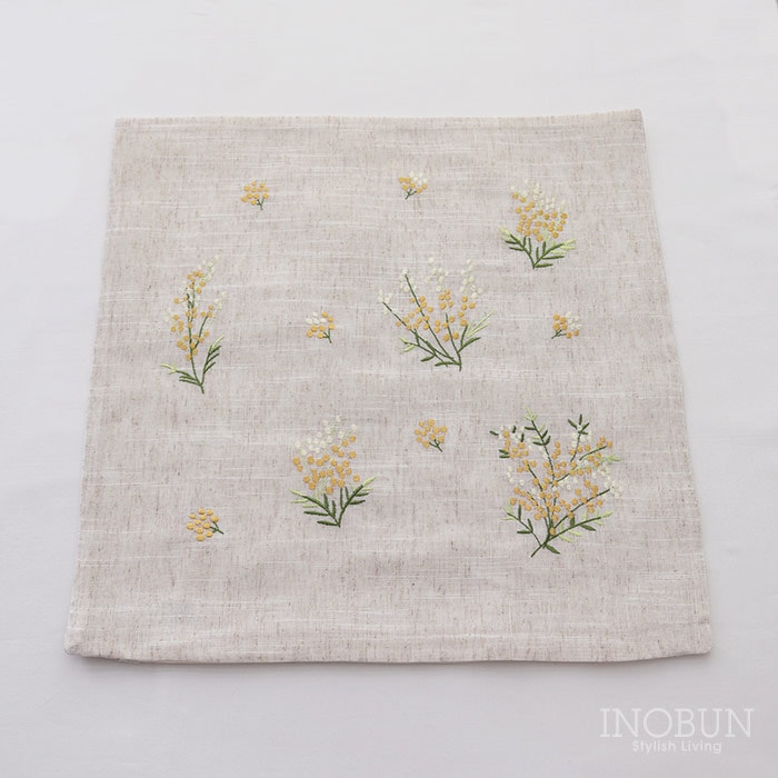 ミモザ 刺繍 クッションカバー 45 × 45cm 花柄 母の日