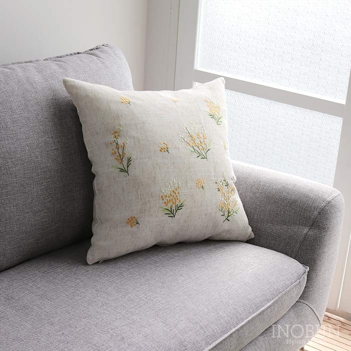 ミモザ 刺繍 クッションカバー 45 × 45cm 花柄