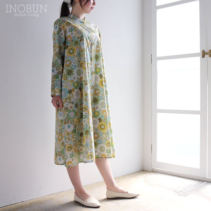 J.Sloane リバティ スタンドカラーAラインワンピース Mサイズ 7分袖 Sumall Susanna/AE スモール・スザンナ LIBERTY ジェイスローアン