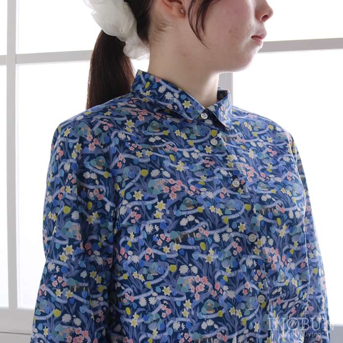 Parkes リバティ 角衿レギュラーシャツ ブラウス Mサイズ 7分袖 PARK POSY/25DU パーク・ポージー LIBERTY パークス
