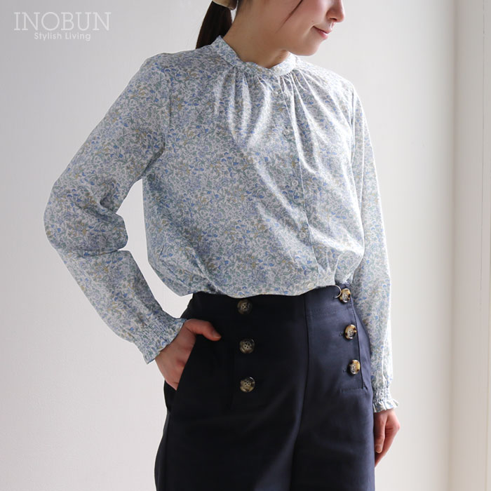 Parkes リバティ スタンドカラーシャーリング袖ブラウス Mサイズ 長袖 NAZANIN/26BU ナザニン LIBERTY パークス