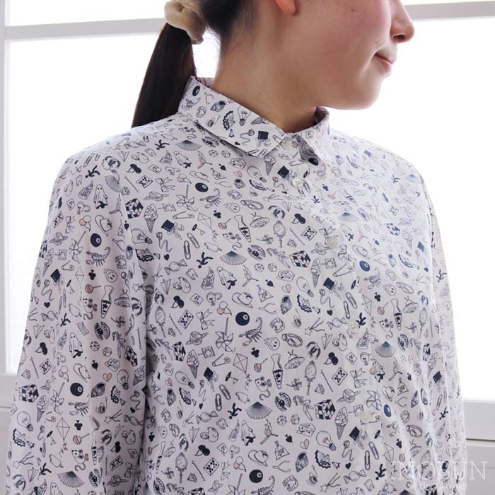 Parkes リバティ 角衿レギュラーシャツ ブラウス Mサイズ 7分袖 TEDDY TARRANT/26AU テディ・タラント LIBERTY パークス