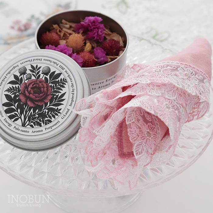 【WEB限定】ハンカチ×ポプリセット ロータス 桜便り ピンク パロサント ポプリ Lotus 近沢レース店