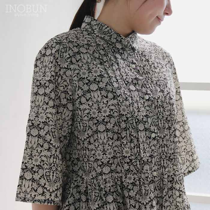 sosotto リバティ イーストボーンローン 前開きチビ衿ピンタック