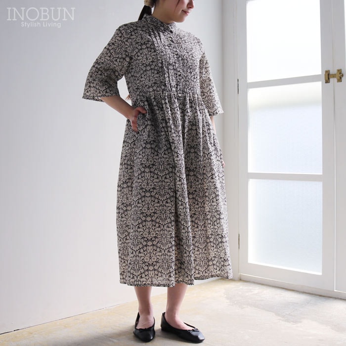 sosotto リバティ イーストボーンローン 前開きチビ衿ピンタックワンピース Mサイズ 6分袖 Mortimer モーティマー LIBERTY ブラック