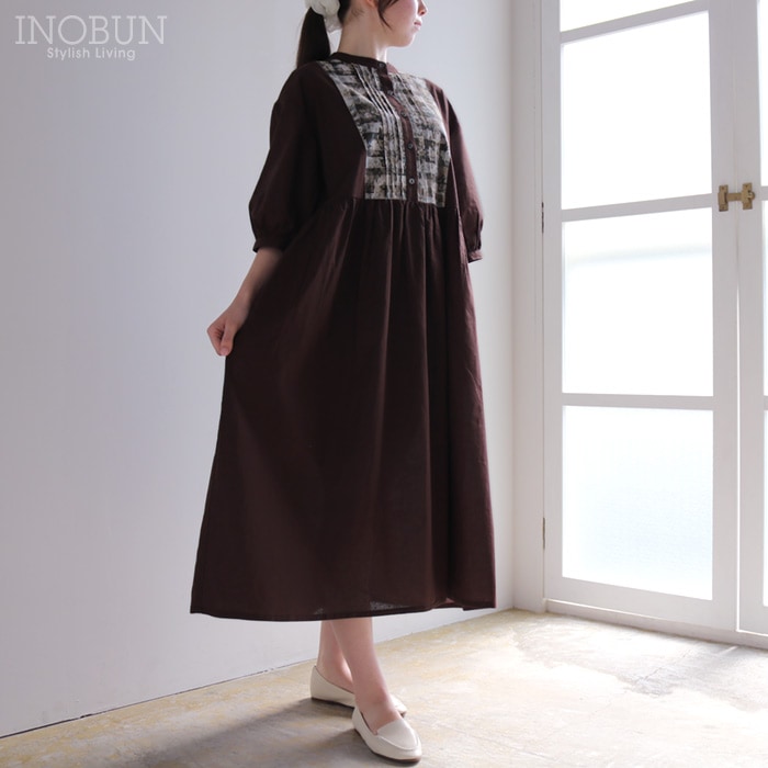 sosotto 綿麻リバティ ビブヨークワンピース Mサイズ 7分袖 Archive Gingham アーカイブ・ギンガム ダークブラウン LIBERTY