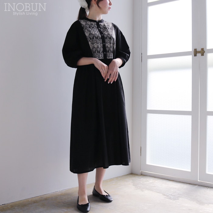 sosotto 綿麻リバティ ビブヨークワンピース Mサイズ 7分袖 Ianth アイアンシ ブラック LIBERTY