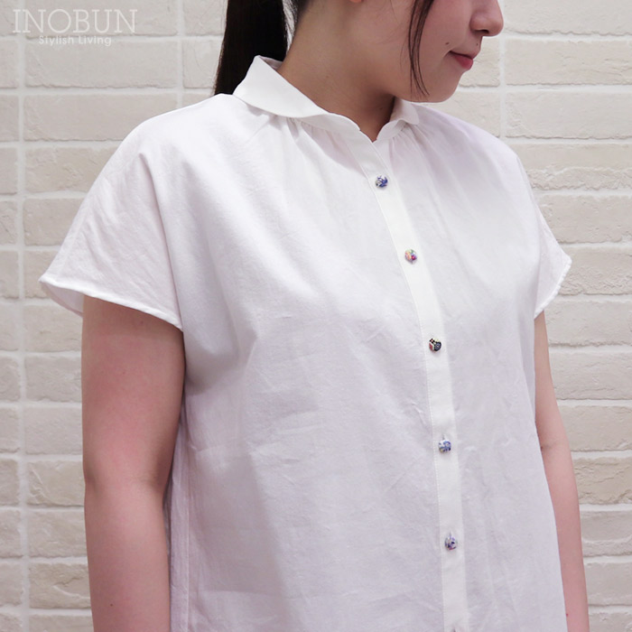Parkes リバティ くるみボタン タイプロード桐七炊き加工 丸衿スキッパーシャツ 半袖 Mサイズ LIBERTY パークス