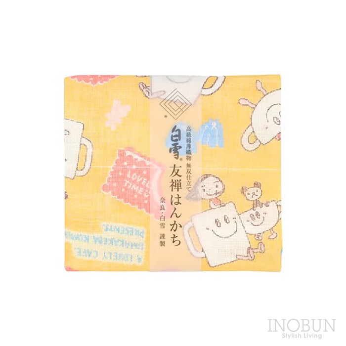 白雪 友禅染はんかち A LOVELY CAFE 白雪はんかち 30 x 30cm ウマカケバクミコ コラボレートシリーズ