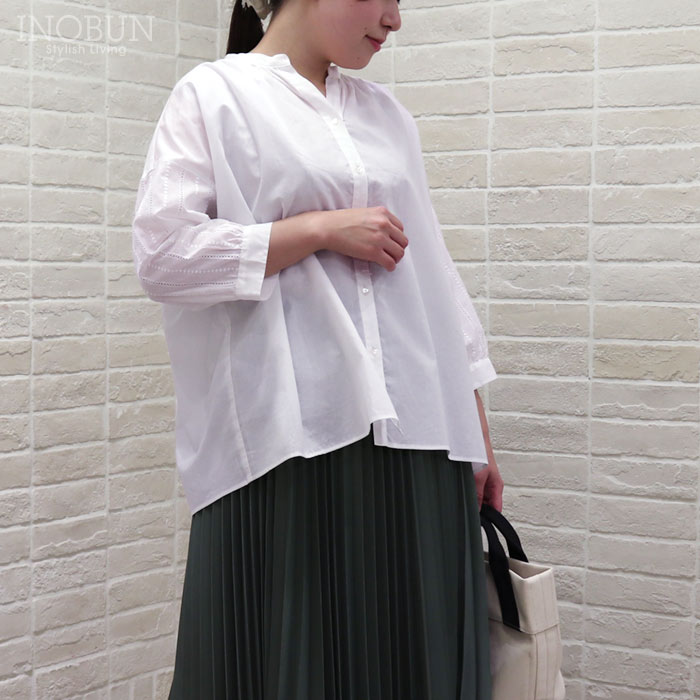 【22周年記念クーポン対象】J.Sloane 60sローン 袖アイレットレース スキッパーシャツ ブラウス オフ Mサイズ 7分袖 ジェイスローアン