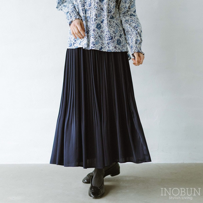 sosotto アンティークサテン消しプリーツスカート Mサイズ 84cm丈 ネイビー ソソット