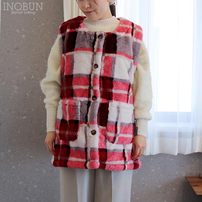ベスト プリントチェック5 レッド INOBUN オリジナル 温活