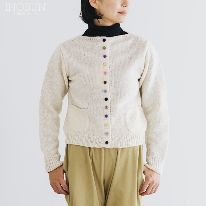 PERU KNIT ニットカーディガン カラフルボタン Mサイズ BLANCO ホワイト ペルーニット