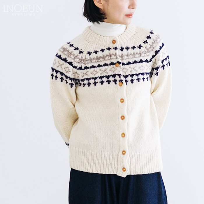 PERU KNIT ニットカーディガン ノルディック柄 Mサイズ BLANCO ホワイト ペルーニット