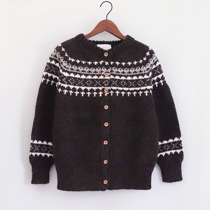 PERU KNIT ニットカーディガン ノルディック柄 Mサイズ PLOMO OSCURO チャコール ペルーニット