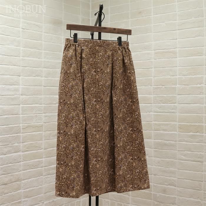 Parkes 前タックギャザースカート 21Wコーデュロイ 森の動物 ブラウン