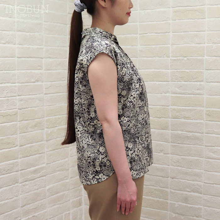 Parkes リバティ 重ね衿プルオーバーブラウス フレンチスリーブ M