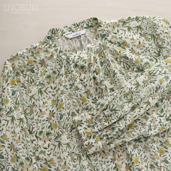 再入荷予定なし】amherst リバティ バンドカラータックブラウス 長袖