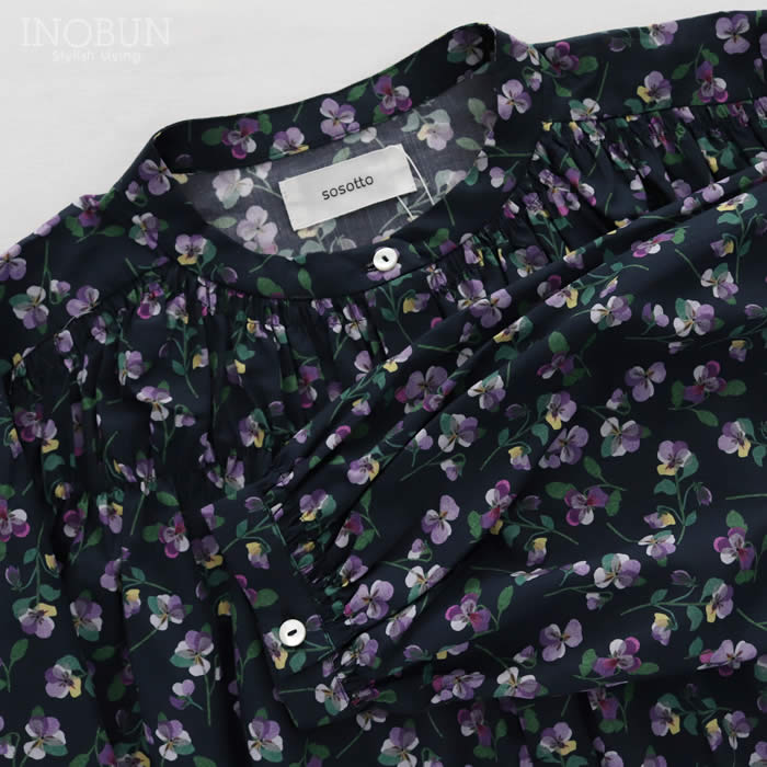 sosotto LIBERTY タナローン胸シャーリングブラウス ネイビー系 NVY