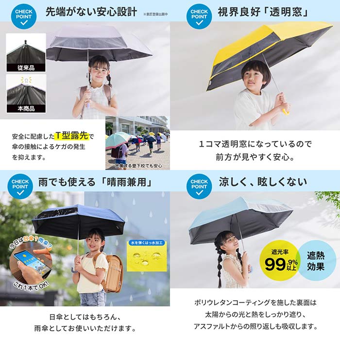 キッズ 折りたたみ日傘 ネイビー 晴雨兼用 無地 55cm 完全遮光 遮熱 窓