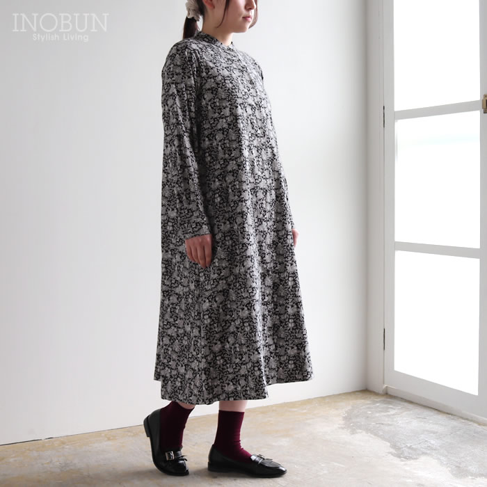 Parkes LIBERTY リバティ バンドカラーフレアワンピース エアリー