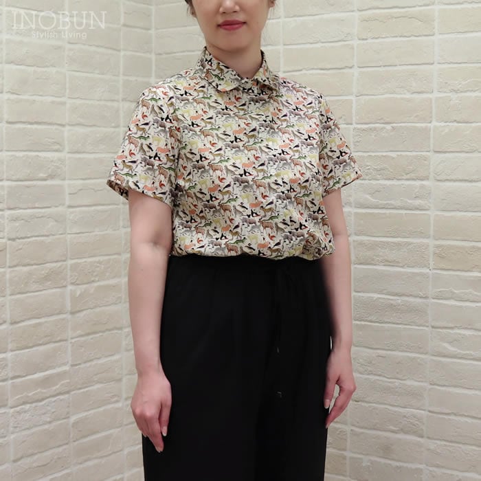 Parkes リバティ 半袖 小丸衿レギュラーシャツ ブラウス Mサイズ
