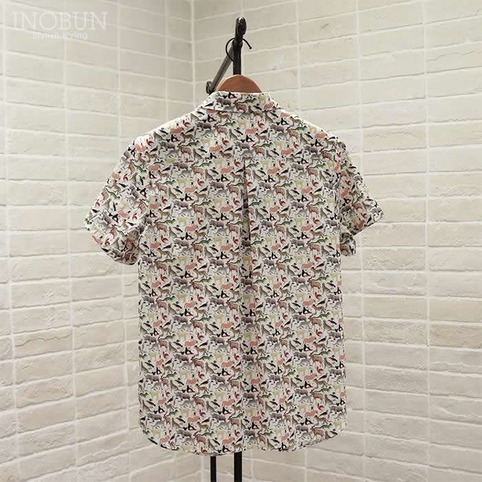 Parkes リバティ　キツネと森　半袖ブラウス　M 再入荷予定なし】Parkes リバティ 小丸衿レギュラーシャツ