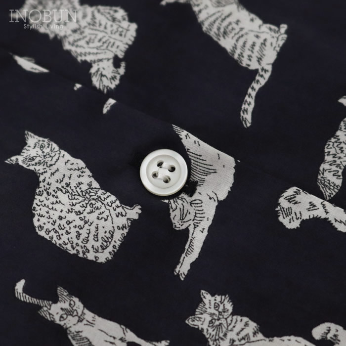 Parkes リバティ バンドカラービッグシャツ Meow/VE ミャオウ ネイビー