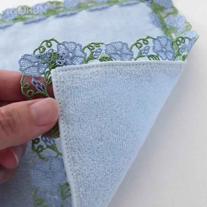 完売】近沢レース店 朝顔 アクアブルー 7月 シーズンタオルハンカチ