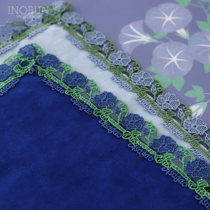 完売】近沢レース店 朝顔 ミッドナイトブルー 7月 シーズンタオルハンカチ