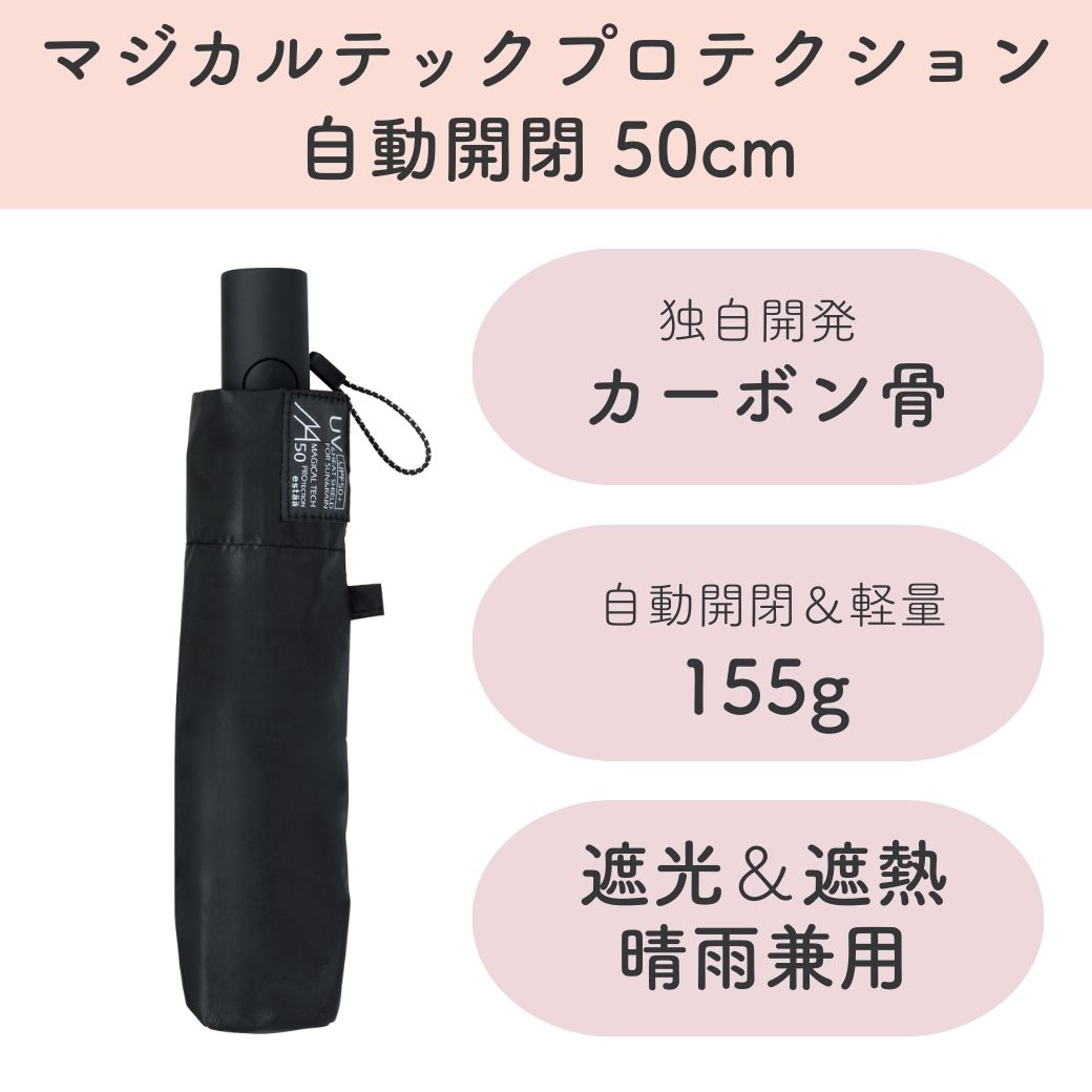 期間限定10％OFF】超軽量 日傘 自動開閉 ブラック 50cm 完全遮光 遮熱