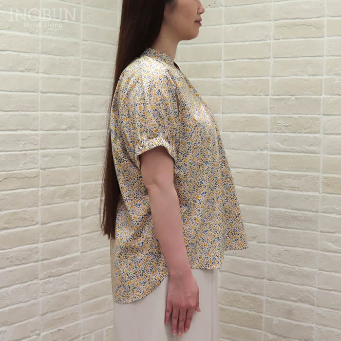 Parkes リバティ フレンチスリーブ スタンドオープンカラーブラウス M