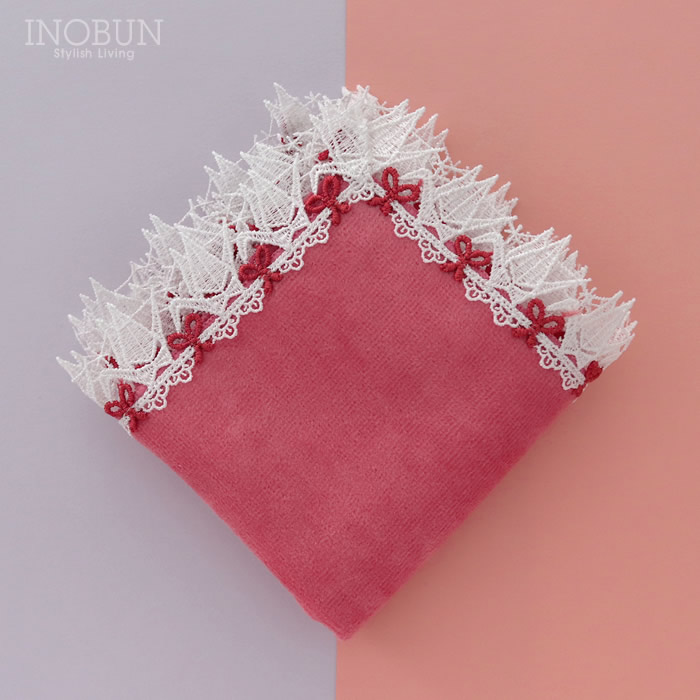 入荷待ち】近沢レース店 折り鶴 コーラルピンク 和レース タオルハンカチ