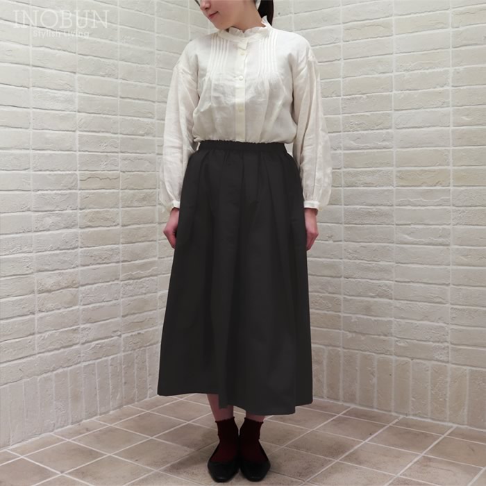 Crespi 見返しリバティ C/Nグログラン スカート 80cm丈 チャコール 38