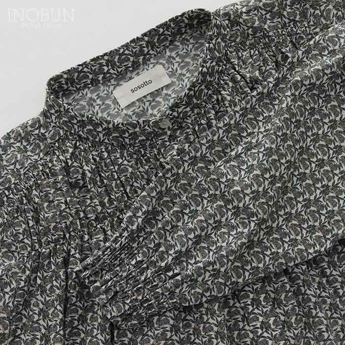 sosotto リバティ タナローンチビ衿シャーリングブラウス 長袖 Mサイズ
